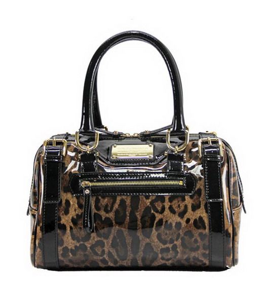 D & G della stampa del leopardo della pelle verniciata Top Handle Bag giallo